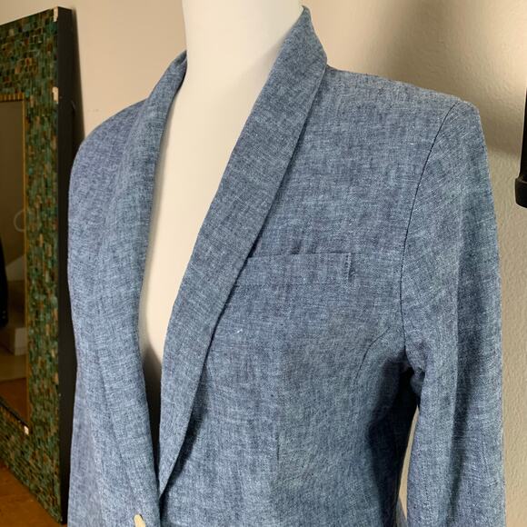 Gibson Size L Women's Linen Cotton Blazer Jacket Blue One Button Summer Work - Picture 3 of 10